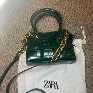 Zara green croc mini bag